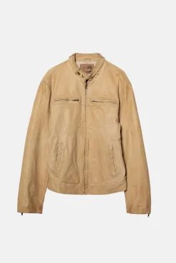 VINTAGE LEATHER JACKET BEIGE - S